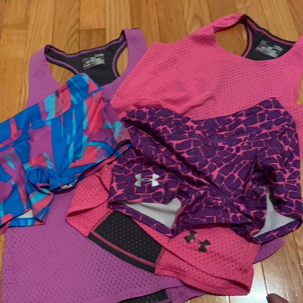 Girls Under Armour mesh tanks and shorts